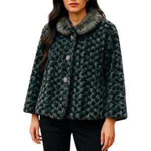 Dennis Basso Black Faux Fur Cape Look Jacket Coat Lined M